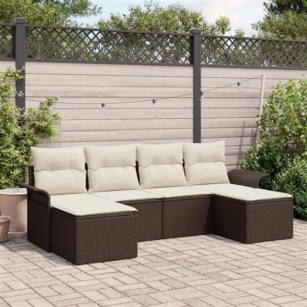 Grote foto vidaxl 6 delige tuinset met kussens bruin poly rattan tuin en terras tuinmeubelen