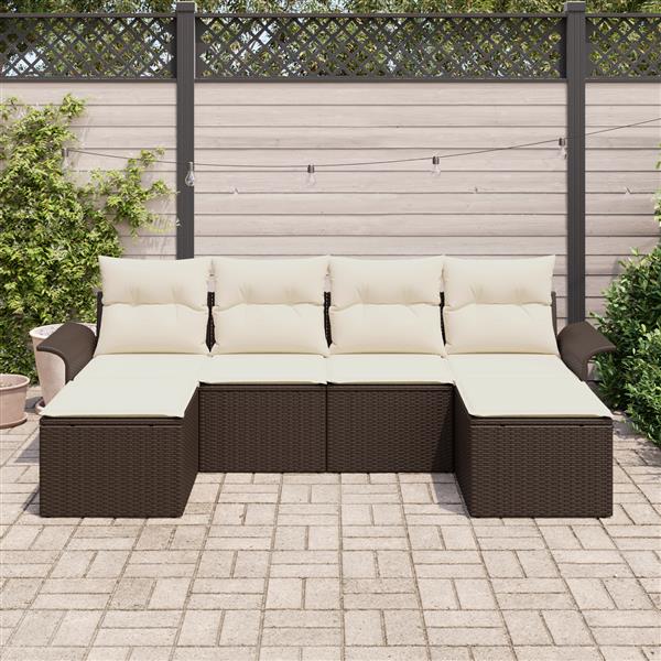 Grote foto vidaxl 6 delige tuinset met kussens bruin poly rattan tuin en terras tuinmeubelen
