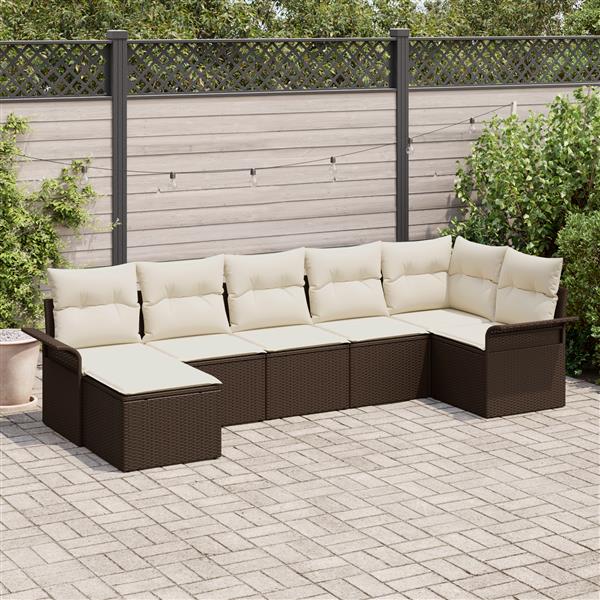 Grote foto vidaxl 7 delige tuinbankenset met kussens poly rattan bruin tuin en terras tuinmeubelen