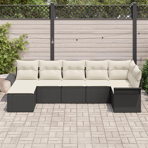Grote foto vidaxl 7 delige tuinbankenset met kussens poly rattan zwart tuin en terras tuinmeubelen