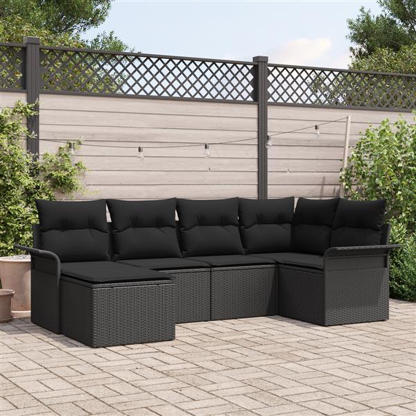 Grote foto vidaxl 6 delige tuinbankenset met kussens poly rattan zwart tuin en terras tuinmeubelen