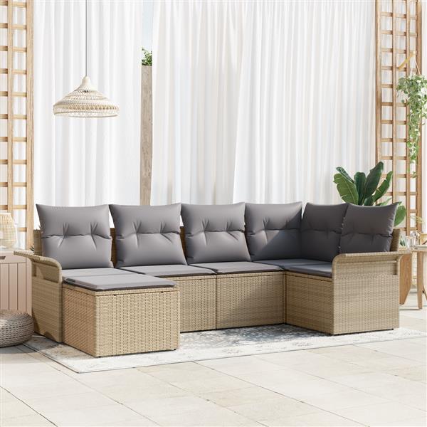 Grote foto vidaxl 6 delige tuinbankenset met kussens poly rattan beige tuin en terras tuinmeubelen