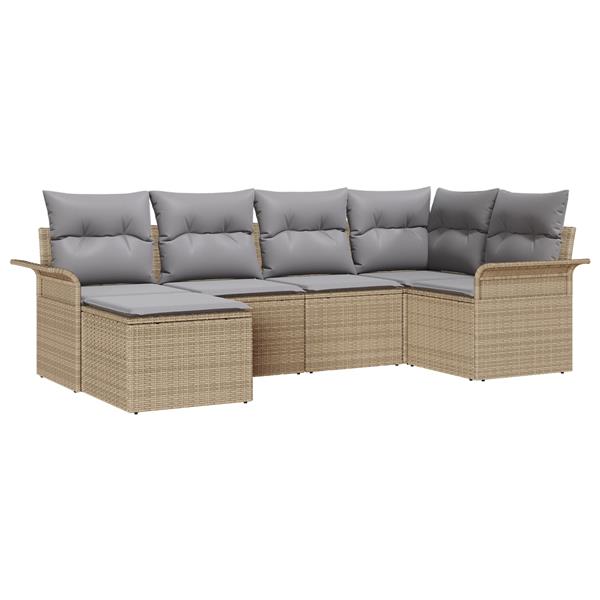 Grote foto vidaxl 6 delige tuinbankenset met kussens poly rattan beige tuin en terras tuinmeubelen