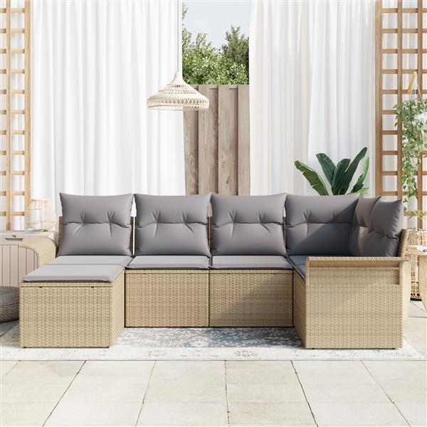 Grote foto vidaxl 6 delige tuinbankenset met kussens poly rattan beige tuin en terras tuinmeubelen