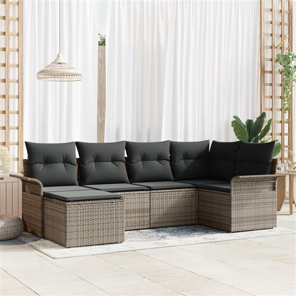 Grote foto vidaxl 6 delige tuinbankenset met kussens poly rattan grijs tuin en terras tuinmeubelen