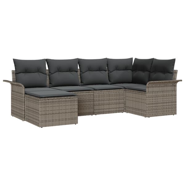 Grote foto vidaxl 6 delige tuinbankenset met kussens poly rattan grijs tuin en terras tuinmeubelen