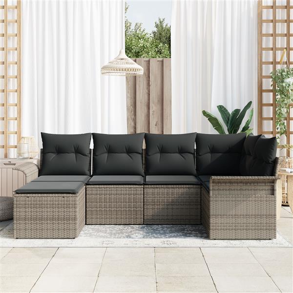 Grote foto vidaxl 6 delige tuinbankenset met kussens poly rattan grijs tuin en terras tuinmeubelen