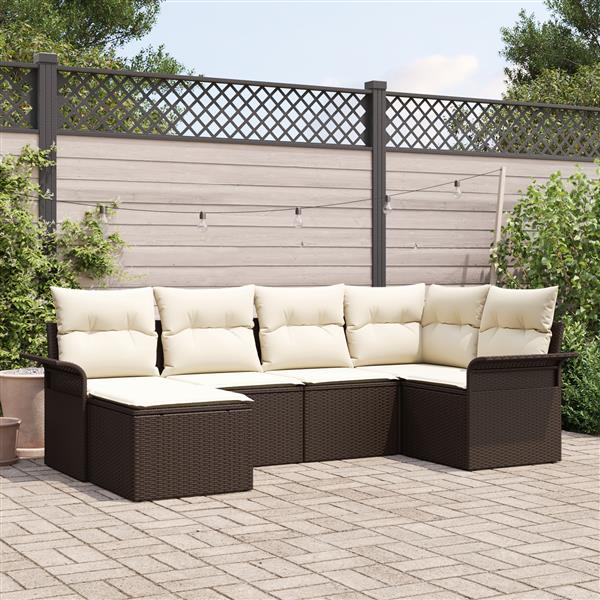 Grote foto vidaxl 6 delige tuinbankenset met kussens poly rattan bruin tuin en terras tuinmeubelen