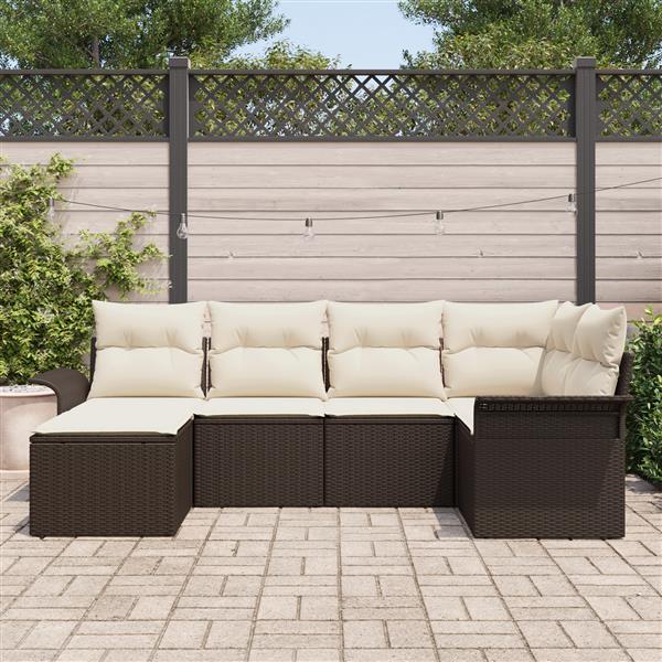 Grote foto vidaxl 6 delige tuinbankenset met kussens poly rattan bruin tuin en terras tuinmeubelen
