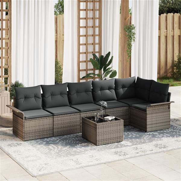 Grote foto vidaxl 6 delige tuinbankenset met kussens poly rattan zwart tuin en terras tuinmeubelen