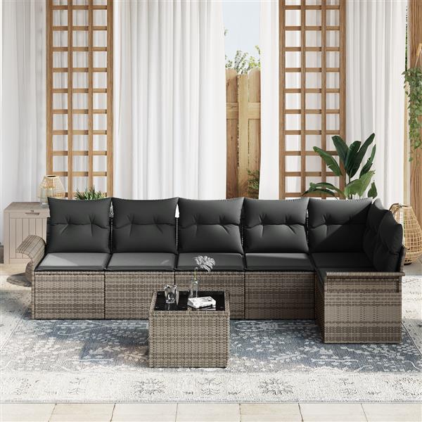 Grote foto vidaxl 6 delige tuinbankenset met kussens poly rattan zwart tuin en terras tuinmeubelen