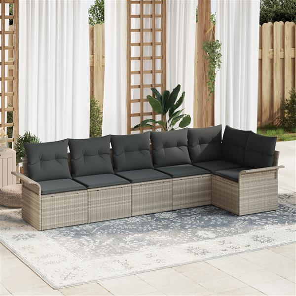 Grote foto vidaxl 6 delige tuinbankenset met kussens poly rattan lichtgrijs tuin en terras tuinmeubelen