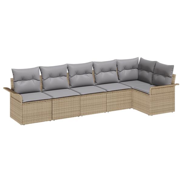 Grote foto vidaxl 6 delige tuinbankenset met kussens poly rattan beige tuin en terras tuinmeubelen