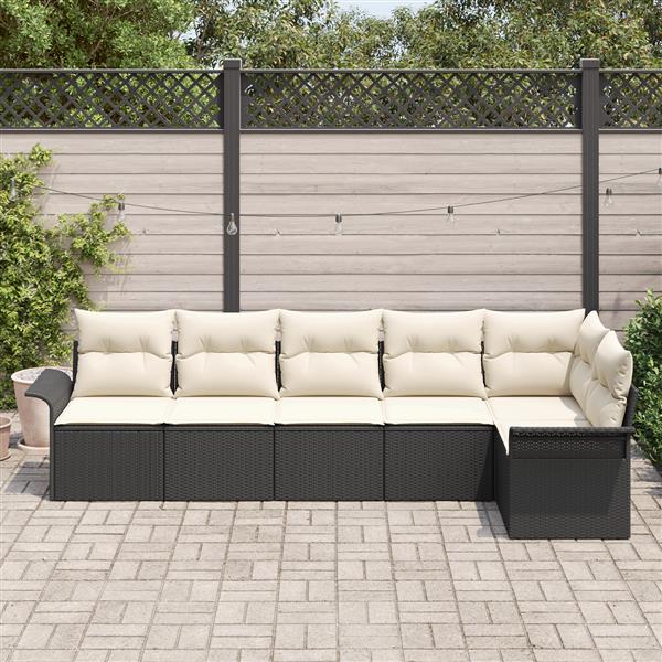Grote foto vidaxl 6 delige tuinbankenset met kussens poly rattan zwart tuin en terras tuinmeubelen