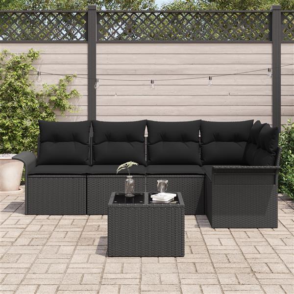 Grote foto vidaxl 6 delige tuinsofaset met kussens in beige poly rattan tuin en terras tuinmeubelen