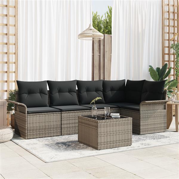 Grote foto vidaxl 5 delige tuinset met kussens zwart poly rattan tuin en terras tuinmeubelen