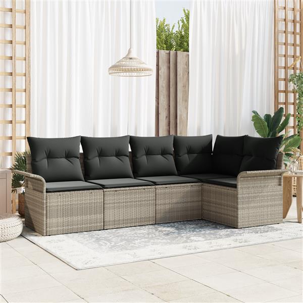 Grote foto vidaxl 5 delige tuinsofa set met kussens in lichtgrijs poly rattan tuin en terras tuinmeubelen
