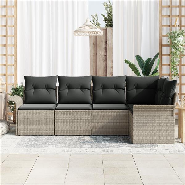 Grote foto vidaxl 5 delige tuinsofa set met kussens in lichtgrijs poly rattan tuin en terras tuinmeubelen