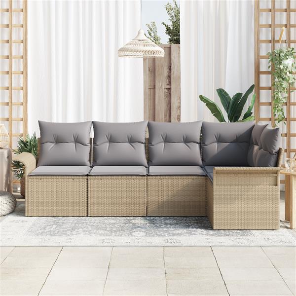 Grote foto vidaxl 5 delige tuinsofa set met kussens in beige poly rattan tuin en terras tuinmeubelen