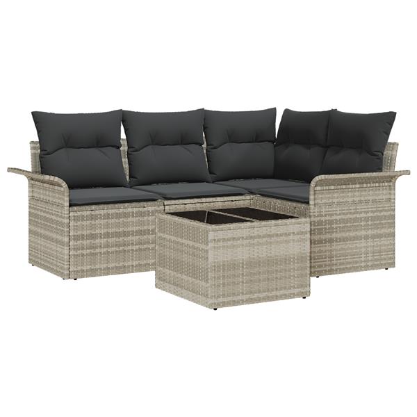 Grote foto vidaxl 5 delige tuinsofa set met kussens in grijs poly rattan tuin en terras tuinmeubelen