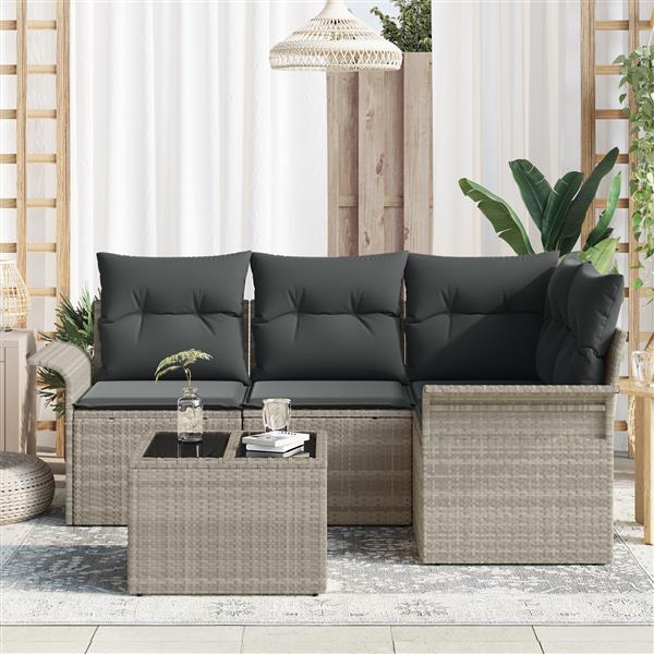 Grote foto vidaxl 5 delige tuinsofa set met kussens in grijs poly rattan tuin en terras tuinmeubelen
