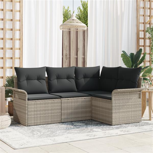 Grote foto vidaxl 4 delige ligbedset met kussens lichtgrijs poly rattan tuin en terras tuinmeubelen