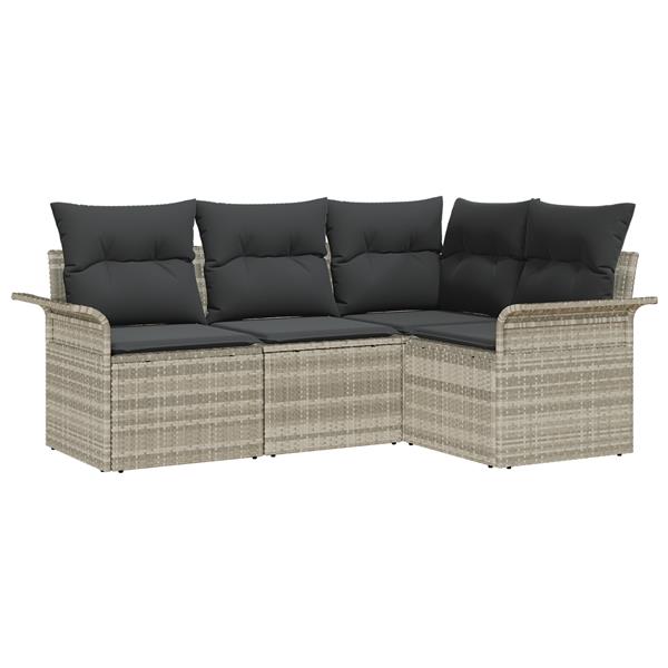 Grote foto vidaxl 4 delige ligbedset met kussens lichtgrijs poly rattan tuin en terras tuinmeubelen