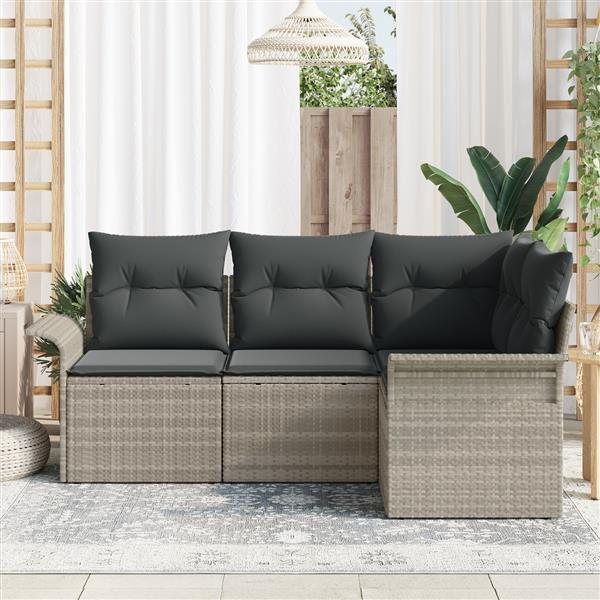 Grote foto vidaxl 4 delige ligbedset met kussens lichtgrijs poly rattan tuin en terras tuinmeubelen