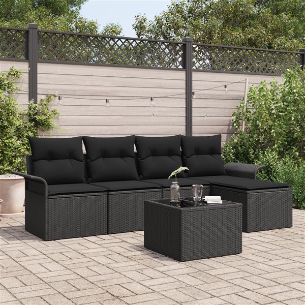 Grote foto vidaxl 6 delige tuinbankenset met kussens poly rattan beige tuin en terras tuinmeubelen