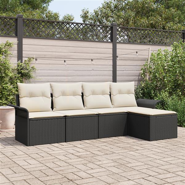 Grote foto vidaxl 5 delige tuinbankenset met kussens poly rattan zwart tuin en terras tuinmeubelen