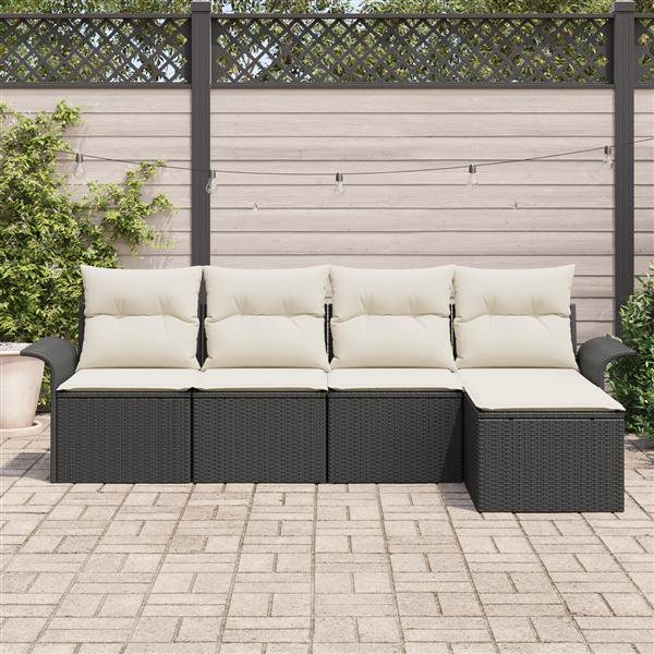 Grote foto vidaxl 5 delige tuinbankenset met kussens poly rattan zwart tuin en terras tuinmeubelen