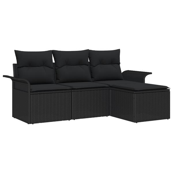 Grote foto vidaxl 4 delige tuinbankenset met kussens poly rattan zwart tuin en terras tuinmeubelen