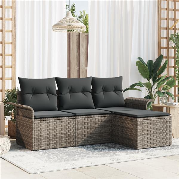 Grote foto vidaxl 4 delige tuinbankenset met kussens poly rattan grijs tuin en terras tuinmeubelen