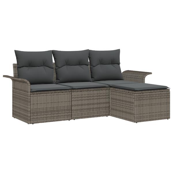 Grote foto vidaxl 4 delige tuinbankenset met kussens poly rattan grijs tuin en terras tuinmeubelen