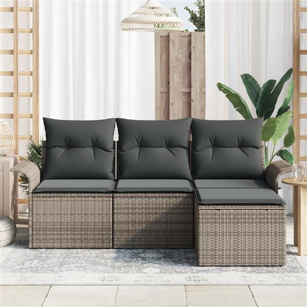 Grote foto vidaxl 4 delige tuinbankenset met kussens poly rattan grijs tuin en terras tuinmeubelen