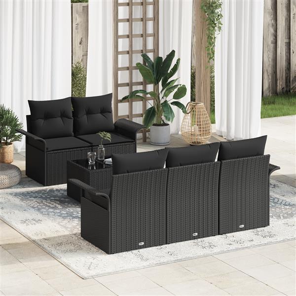 Grote foto vidaxl 6 delige tuinbankset met kussens zwart poly rattan tuin en terras tuinmeubelen