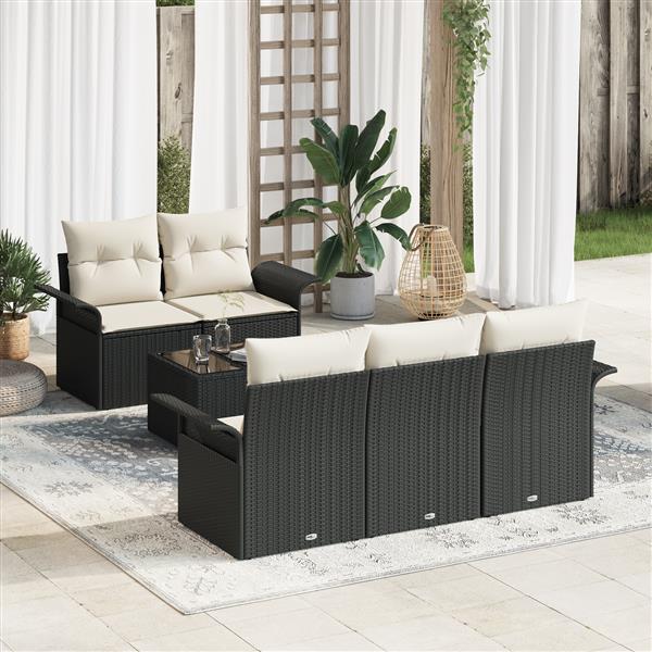 Grote foto vidaxl 6 delige tuinset met kussens zwart poly rattan tuin en terras tuinmeubelen
