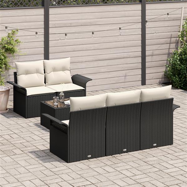 Grote foto vidaxl 6 delige tuinset met kussens zwart poly rattan tuin en terras tuinmeubelen