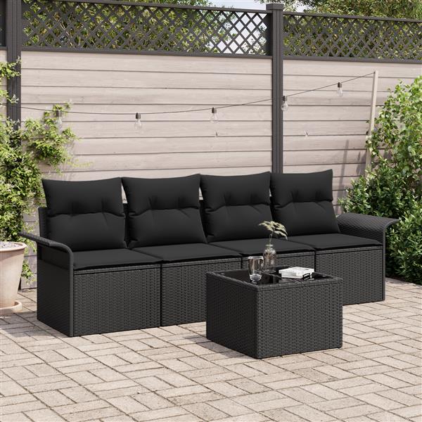 Grote foto vidaxl 5 delige tuinbankenset met kussens poly rattan zwart tuin en terras tuinmeubelen
