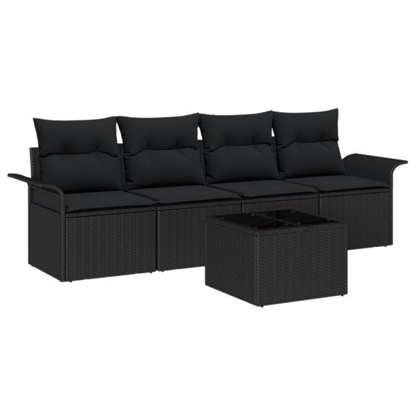 Grote foto vidaxl 5 delige tuinbankenset met kussens poly rattan zwart tuin en terras tuinmeubelen