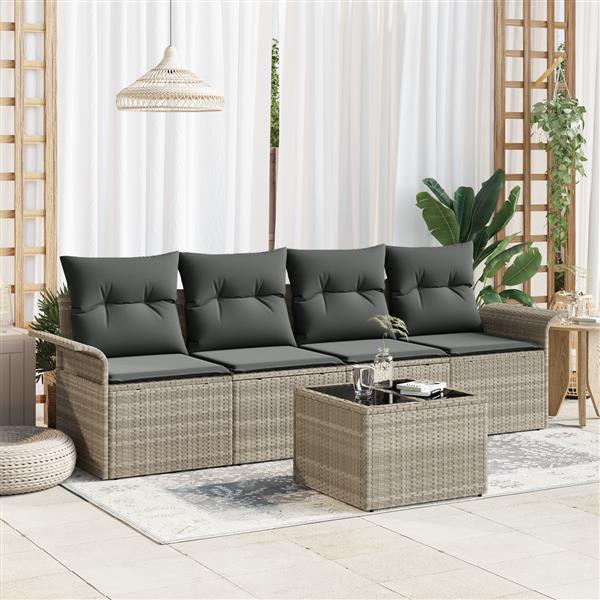 Grote foto vidaxl 5 delige tuinbankenset met kussens poly rattan lichtgrijs tuin en terras tuinmeubelen