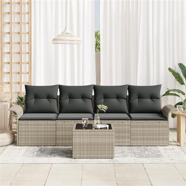 Grote foto vidaxl 5 delige tuinbankenset met kussens poly rattan lichtgrijs tuin en terras tuinmeubelen