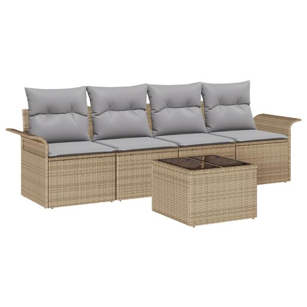 Grote foto vidaxl 5 delige tuinbankenset met kussens poly rattan beige tuin en terras tuinmeubelen