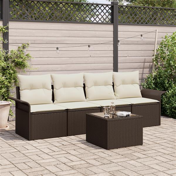 Grote foto vidaxl 5 delige tuinbankenset met kussens poly rattan bruin tuin en terras tuinmeubelen