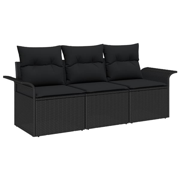 Grote foto vidaxl 3 delige tuinbank set met kussens zwart poly riet tuin en terras tuinmeubelen
