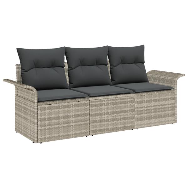 Grote foto vidaxl 3 delige tuinset met kussens in lichtgrijs poly rattan tuin en terras tuinmeubelen