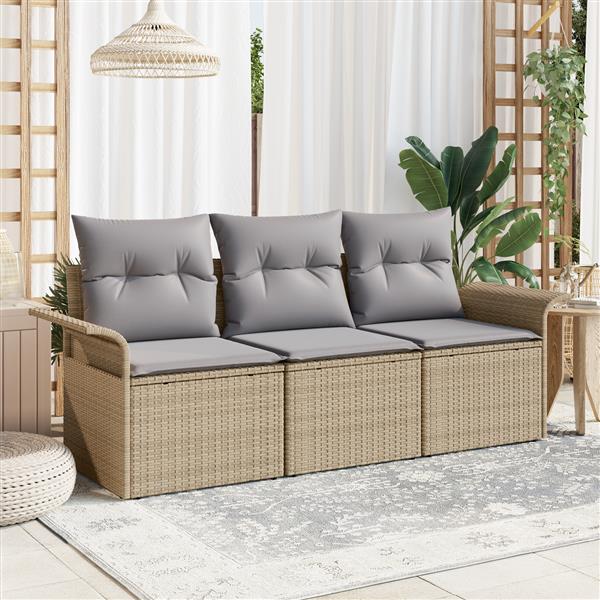 Grote foto vidaxl 3 delige tuinbankset met kussens in beige poly rattan tuin en terras tuinmeubelen