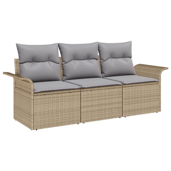 Grote foto vidaxl 3 delige tuinbankset met kussens in beige poly rattan tuin en terras tuinmeubelen