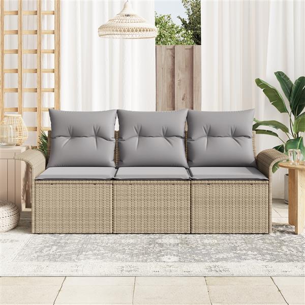 Grote foto vidaxl 3 delige tuinbankset met kussens in beige poly rattan tuin en terras tuinmeubelen