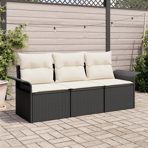Grote foto vidaxl 3 delige tuin sofaset met kussens in zwart poly riet tuin en terras tuinmeubelen